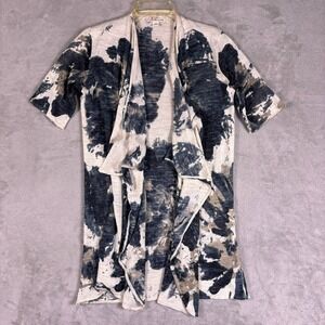 Coldwater Creek Women's XS (4) Beige Navy Floral Open Front Cardigan Linen Blend